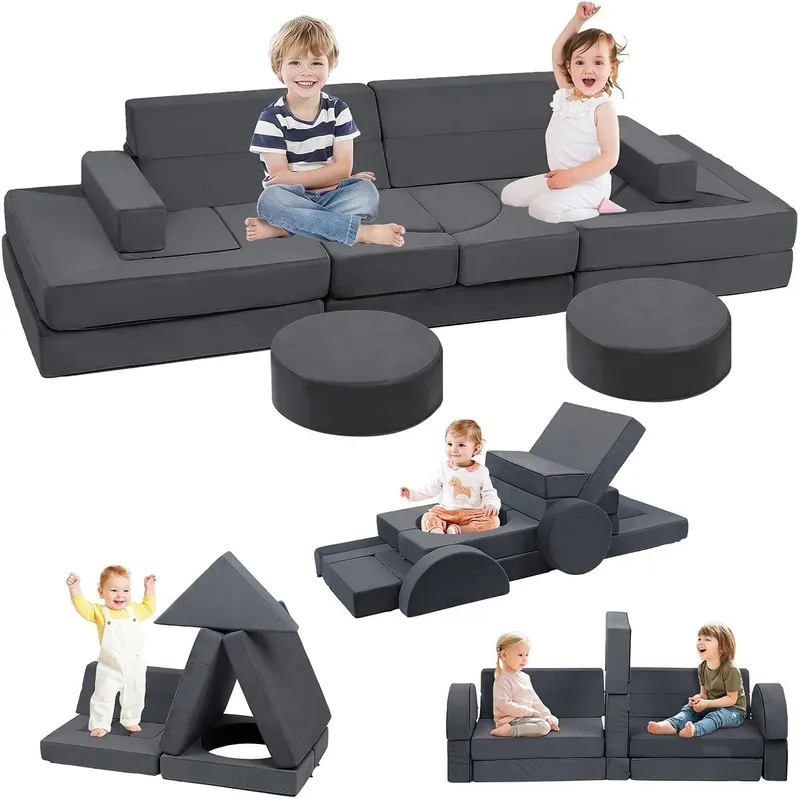 Edbuosy 22Pcs Modular Kids Play Couch, Warm Gray