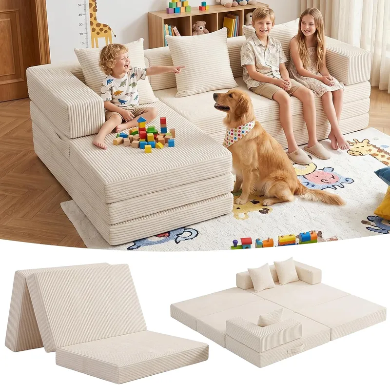 Edbuosy Modular Kids Play Couch, White